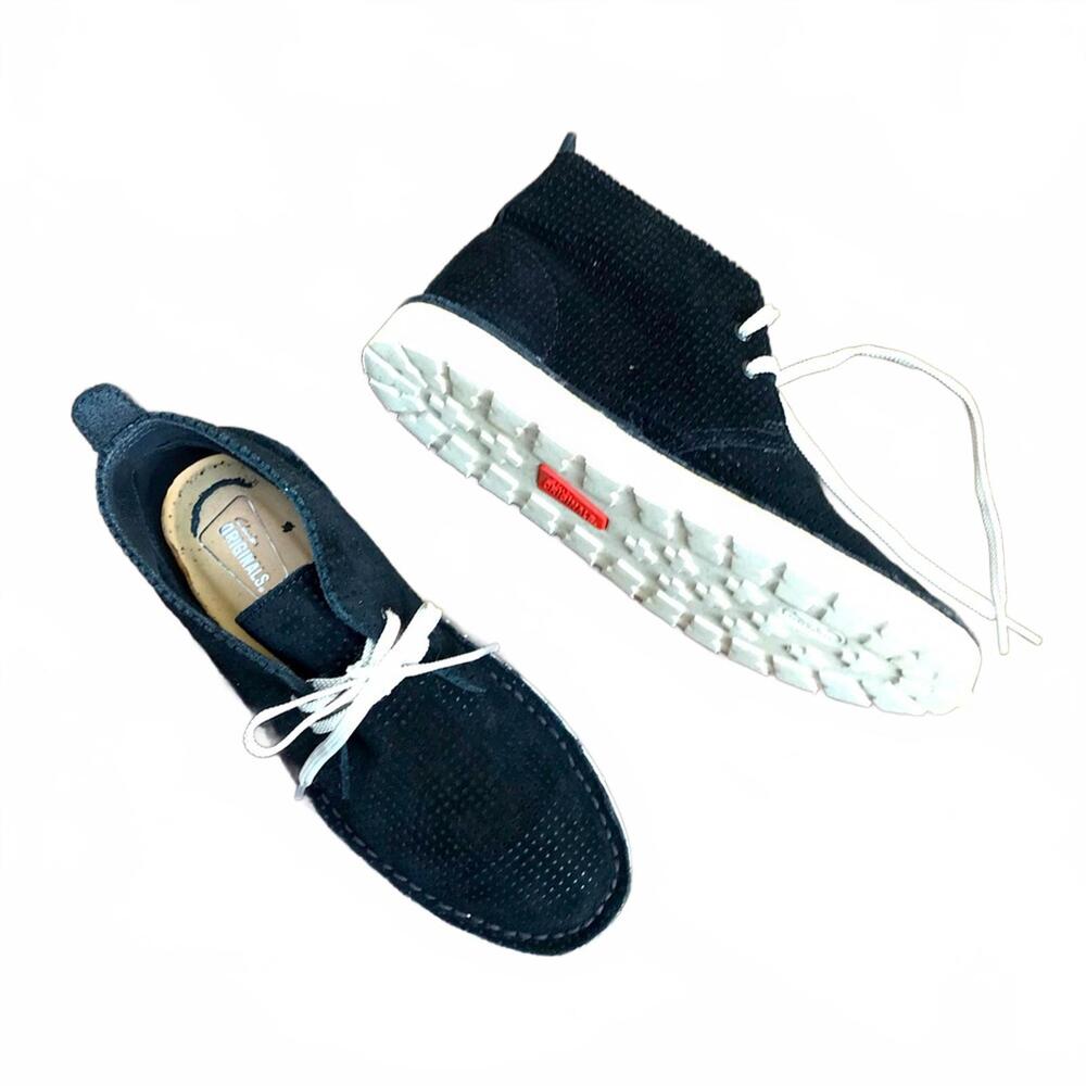 Clarks Black Perforated Suede Lace Up White Sole | Size 8.5